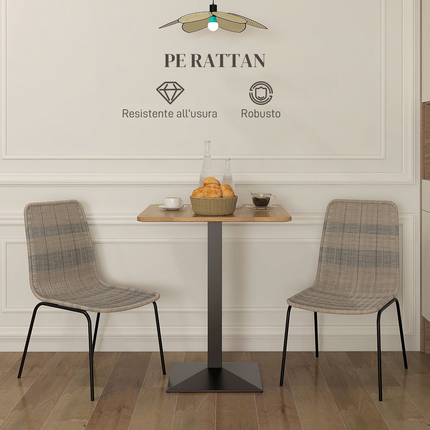 Set of 2 Boho Style Garden and Indoor Chairs with Low Backrest and PE Rattan Upholstery, Yellow