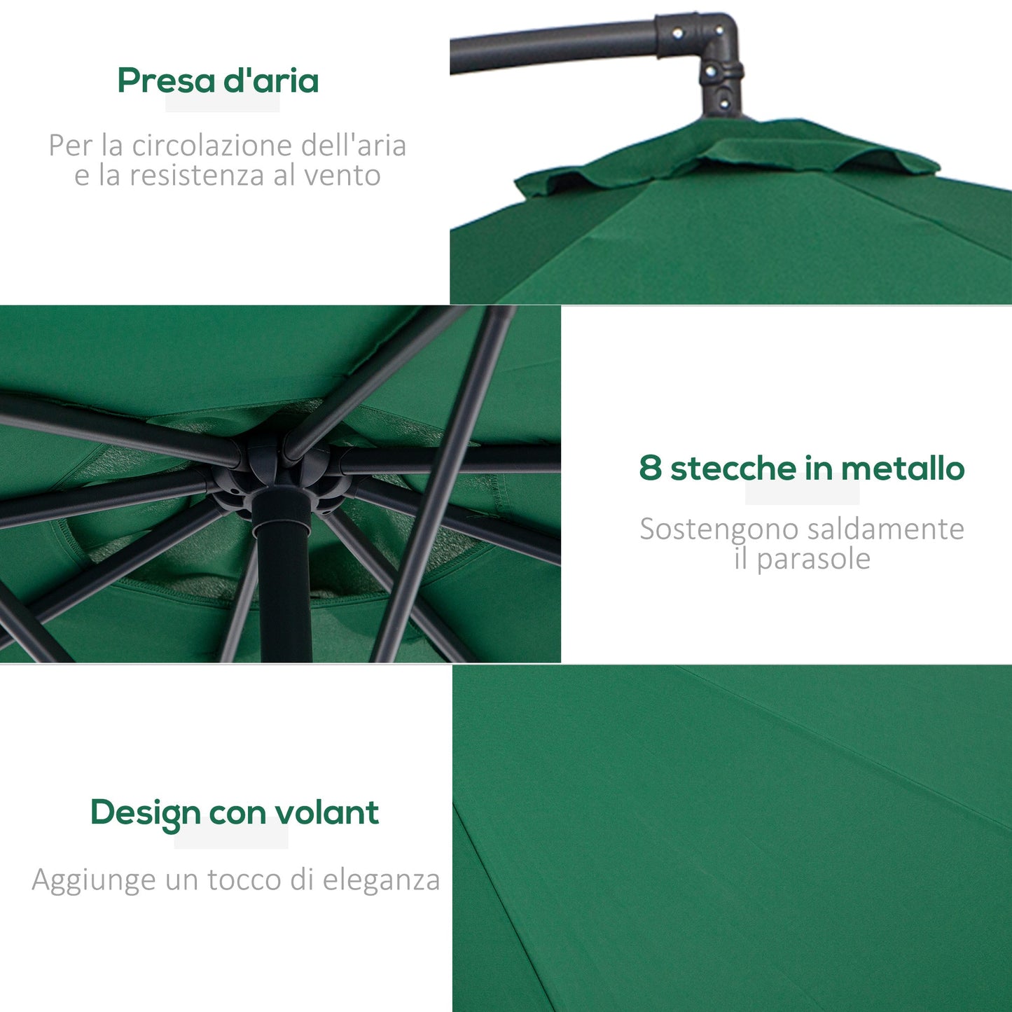 Garden Umbrella 3x2.5 m, Tiltable with Cross Base and Crank, in Steel and Polyester