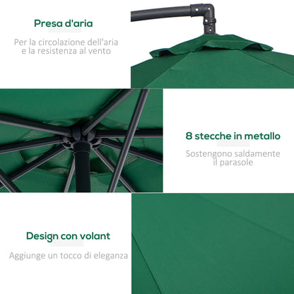 Garden Umbrella 3x2.5 m, Tiltable with Cross Base and Crank, in Steel and Polyester