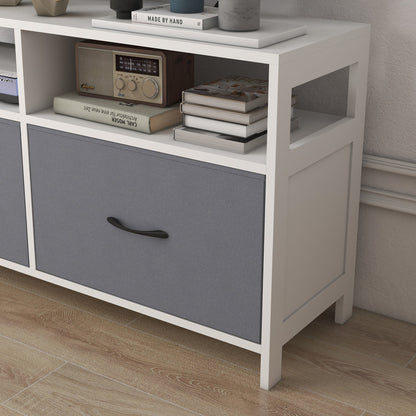 45" max TV Stand in MDF and Non-Woven Fabric with 2 Drawers and 2 Shelves, 100x30x53 cm, White and Grey