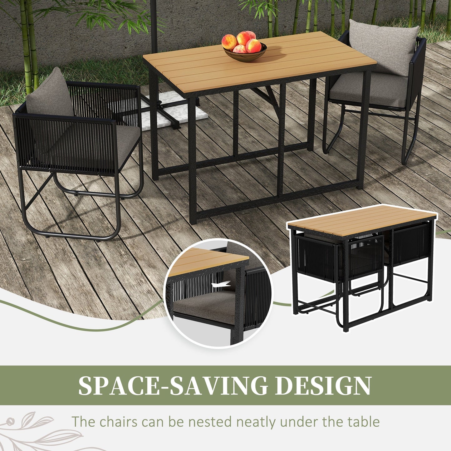 3-Piece Rattan Garden Set with 2 Chairs 50x51.5x67 cm and Table 110x60x75 cm in Composite Wood