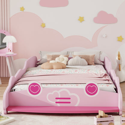 Car-Shaped Children's Bed with Raised Safety Sides for 3-5 Year Olds, 140x70 cm, Pink
