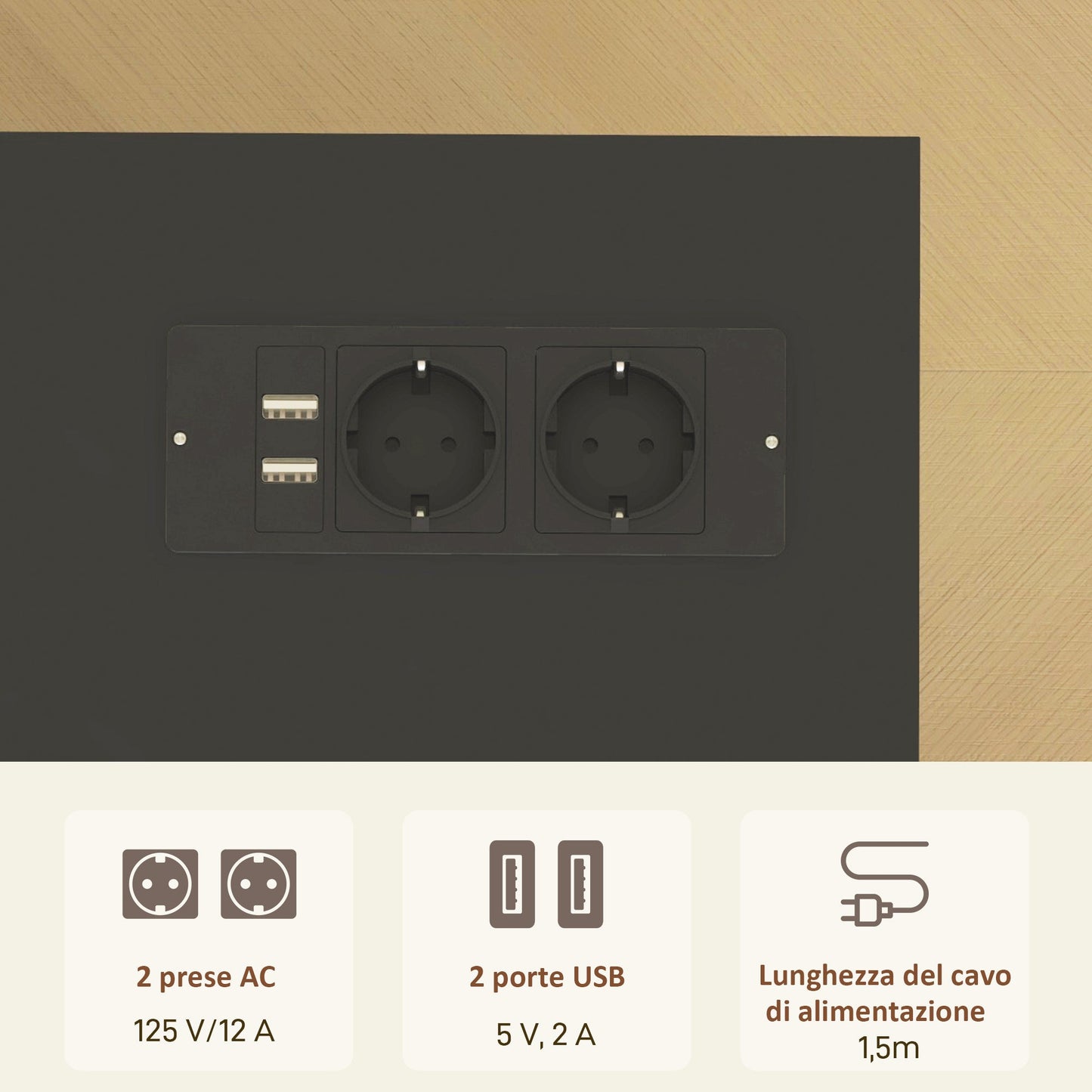 Printer Cabinet with 3 Drawers, 2 Open Shelves and Cable Hole, in MDF, 80x40x65.5 cm, Brown and Black