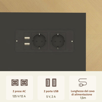 Printer Cabinet with 3 Drawers, 2 Open Shelves and Cable Hole, in MDF, 80x40x65.5 cm, Brown and Black