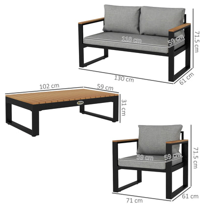 Garden Lounge Set with Outdoor Sofa, 2 Armchairs and Aluminium Coffee Table, Grey