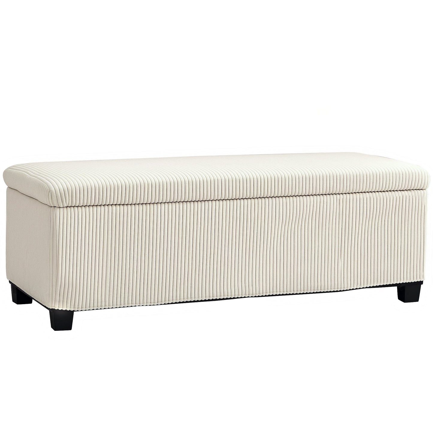 Bedside Bench with 84L Storage Space, Corduroy Effect Fabric and Steel, 112x42x40 cm, Beige
