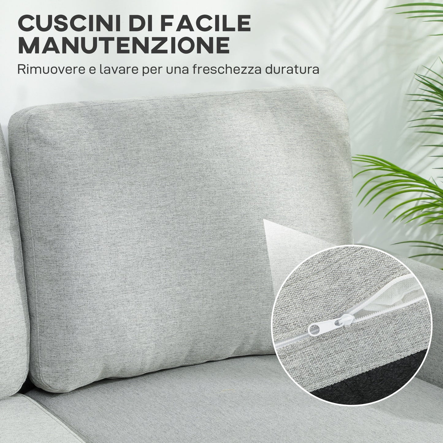 3-Seater Sofa Bed with Chaise and Storage Space, Linen-Effect Fabric, 197x129x85 cm, Grey and Black
