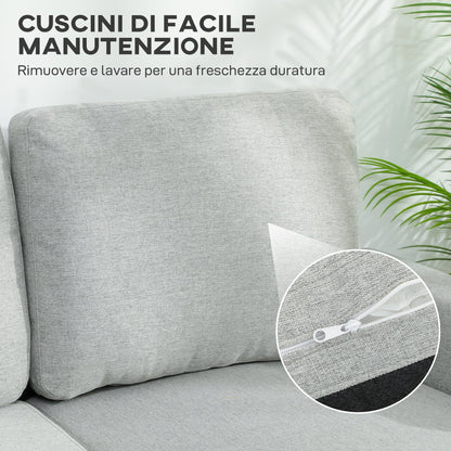 3-Seater Sofa Bed with Chaise and Storage Space, Linen-Effect Fabric, 197x129x85 cm, Grey and Black