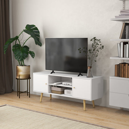 55" max TV Stand with 2 Cabinets and 2 Open Shelves, in Wood and Chipboard, 120x34x50 cm, White