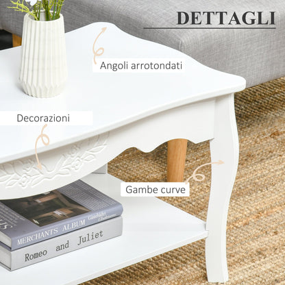 Coffee Table with Large Lower Wooden Storage Shelf, 94x44x43cm, White