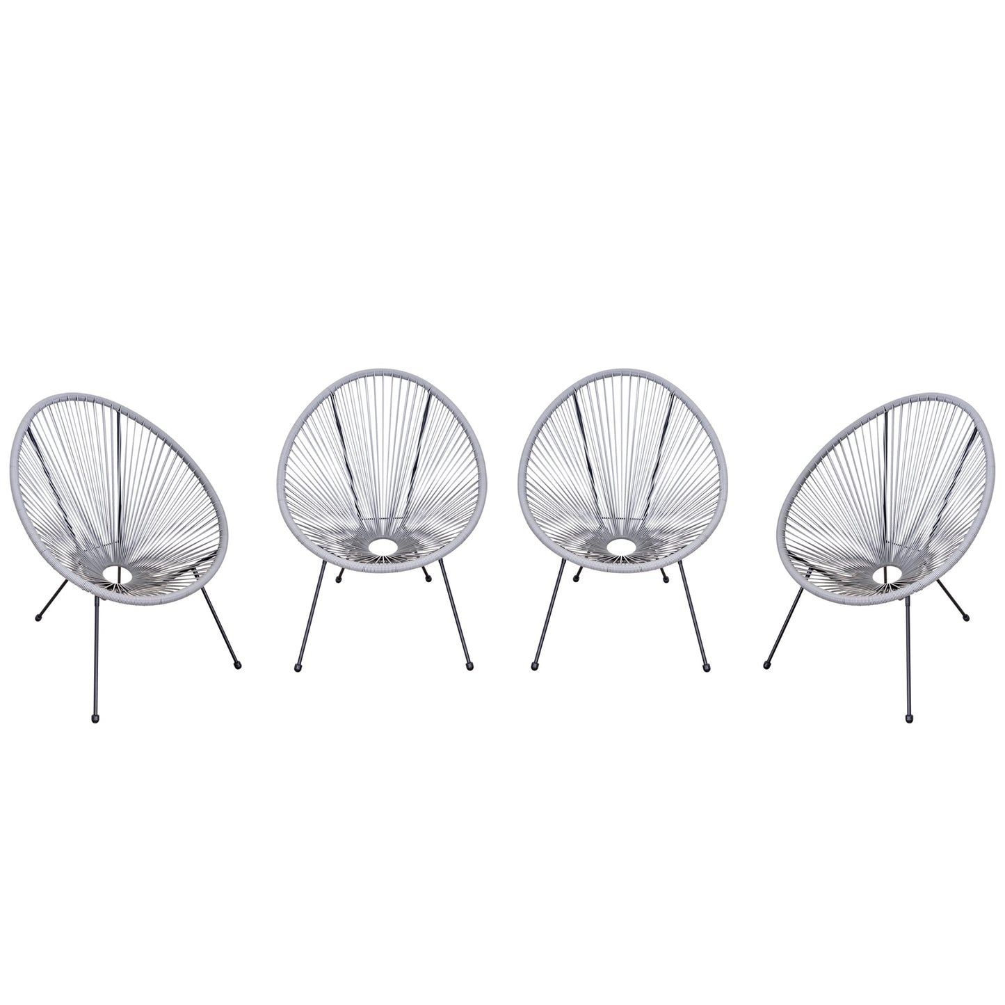 Set of 4 Oval Garden Chairs in PE Rattan and Metal in Boho Chic Style, Light Grey