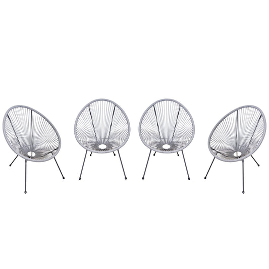 Set of 4 Oval Garden Chairs in PE Rattan and Metal in Boho Chic Style, Light Grey