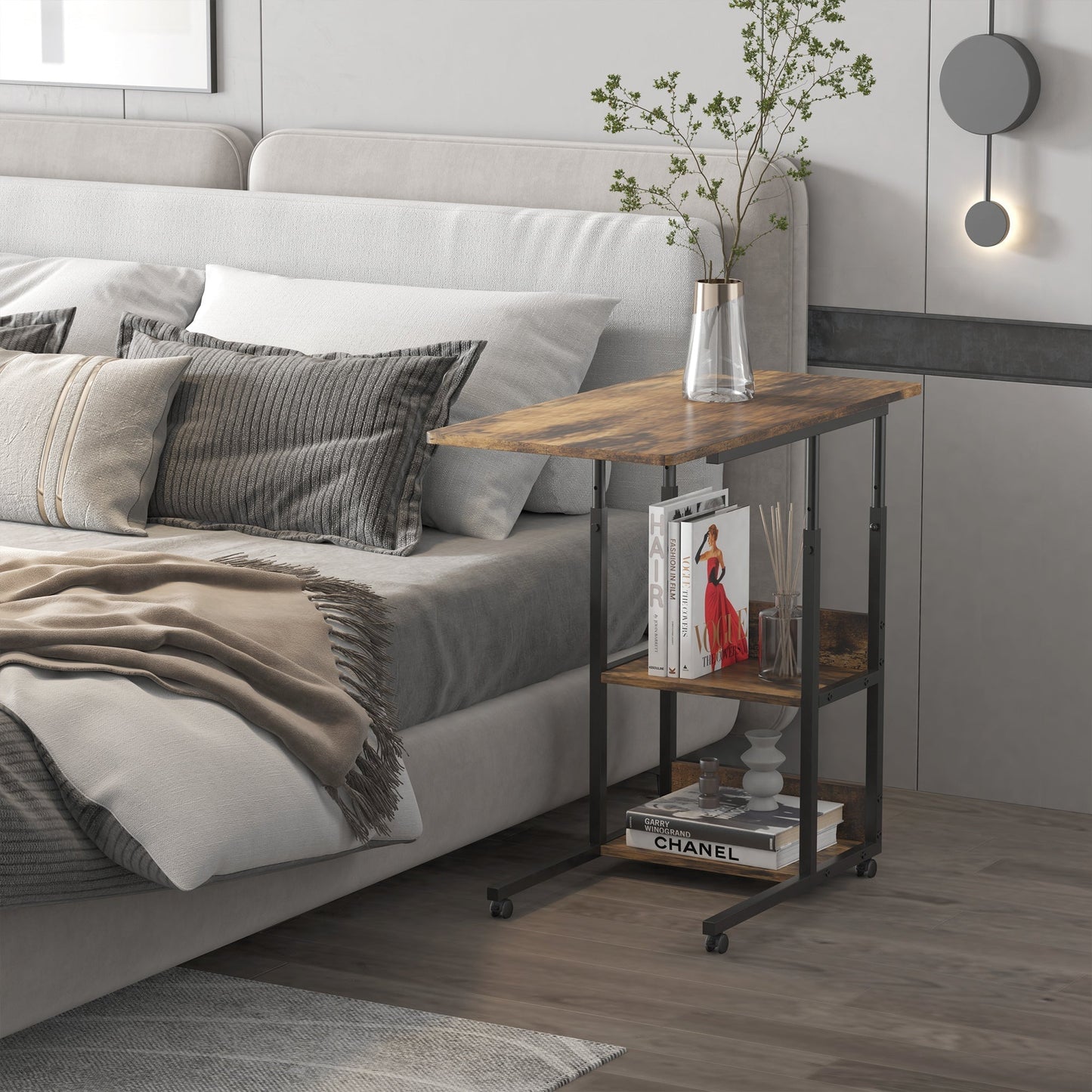 Living Room Table to C Industrial Style, Design Bottle Adjustable Height - Rustic Marrone