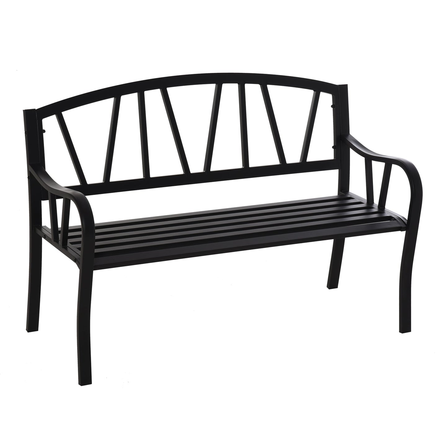 Waterproof Black Metal Garden Bench, 2-Seater Iron Outdoor Bench, 128x56x86cm