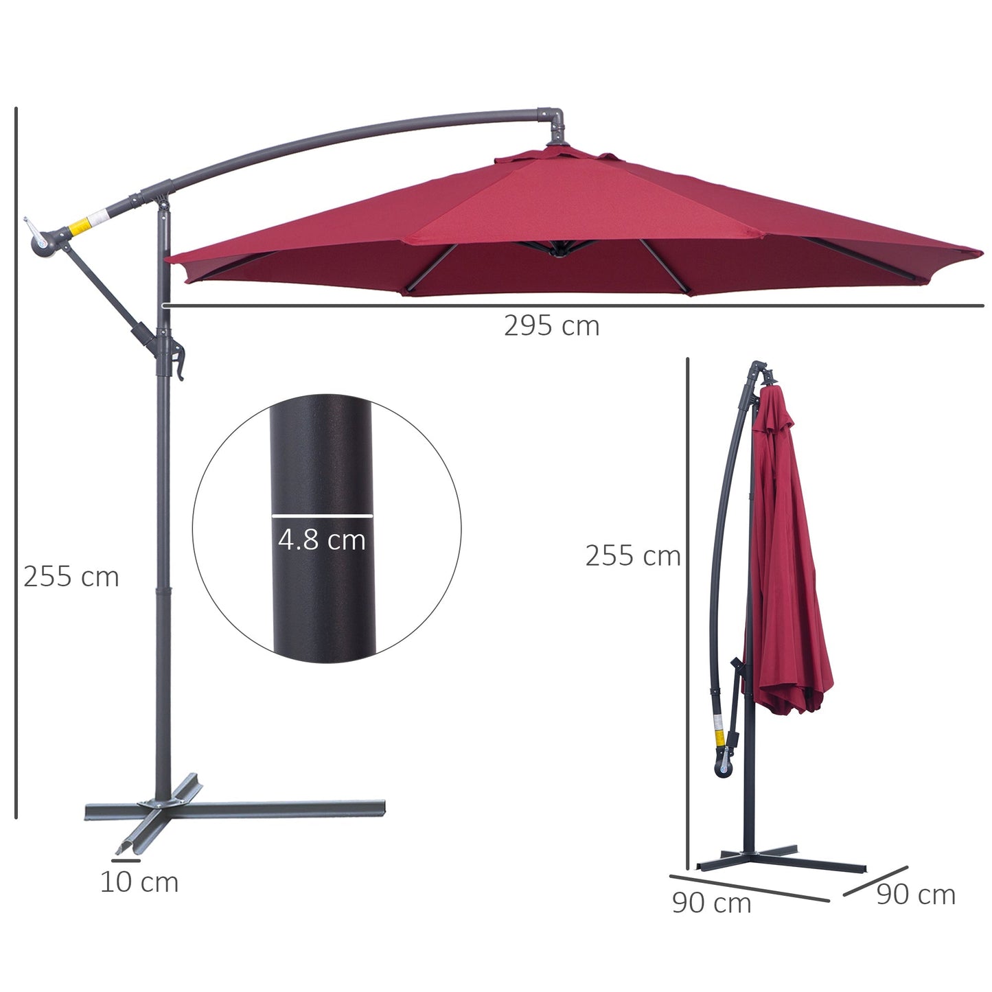 Garden Umbrella 3x2.5 m Tilting Arm with Crank, Dark Red