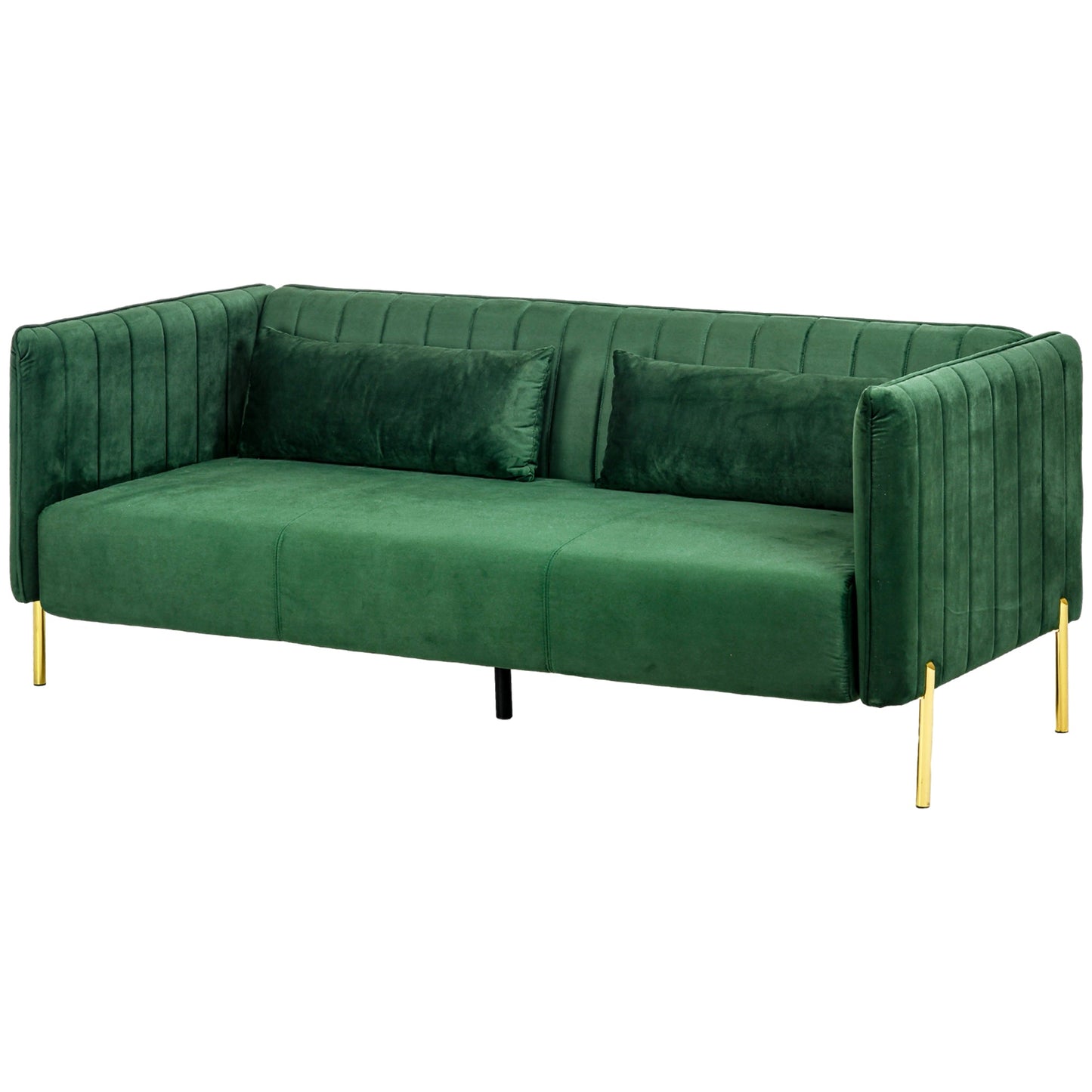 DELUX | Modern 3 Seater Sofa with Padded Cushions, Steel Legs and Velvet Fabric, 200x88x76 cm, Green