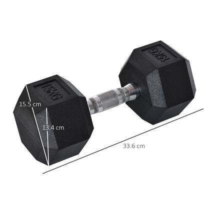 15 kg Hexagonal Dumbbell with Non-Slip Grip, Steel and Rubber, Ø15.5 x 33.6 cm, Black