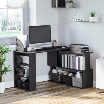 Corner Desk with 360° Swivel Top and 5 Shelves, 120x110x74.5 cm, Black