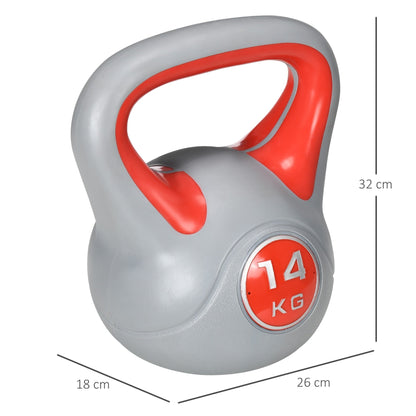 Kettlebell 14kg in PU and Sand with Flat Base and Handle for Deadlifts, Squats and Lifts, 26x18x32 cm, Red
