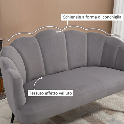 MADISON | 2 Seater Velvet Sofa with Metal Legs and Shell Backrest, 132x66x80cm, Grey