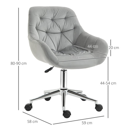 Ergonomic Swivel Office Chair with Adjustable Height and Wheels, Velvet Upholstery, 59x58x80-90cm, Grey