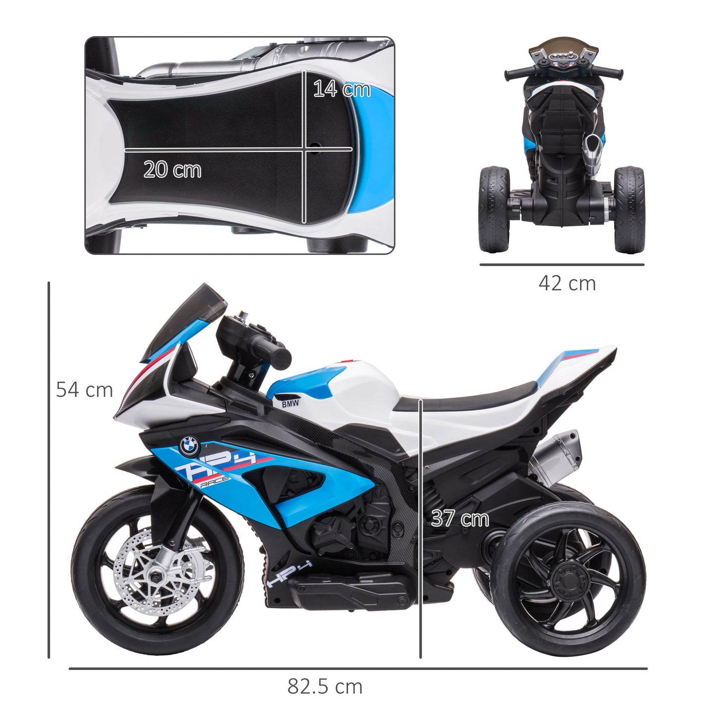 Children's Motorcycle 18-60 Months BMW HP4 Model with Headlights, Music and Pedals, in PP and Metal, 82.5x42x54 cm, Blue