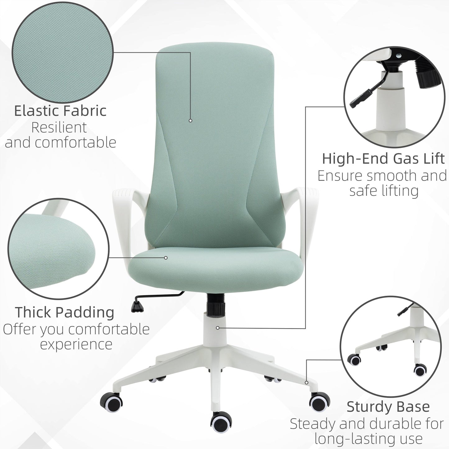Ergonomic and Padded Office Chair with Adjustable Height and Rocking, 62x56x110-119.5 cm, Green