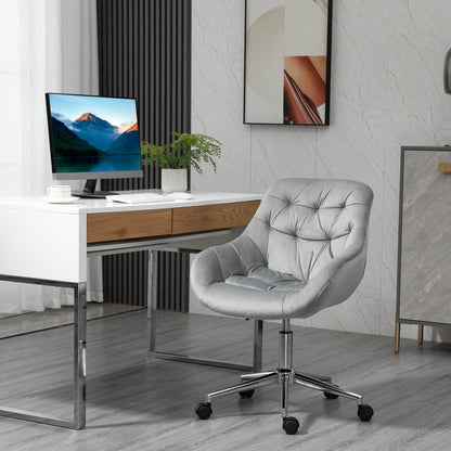 Ergonomic Swivel Office Chair with Adjustable Height and Wheels, Velvet Upholstery, 59x58x80-90cm, Grey