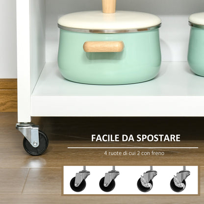 Multipurpose Kitchen Cart with 4 Wheels, White Wood, 67x48x86.5cm