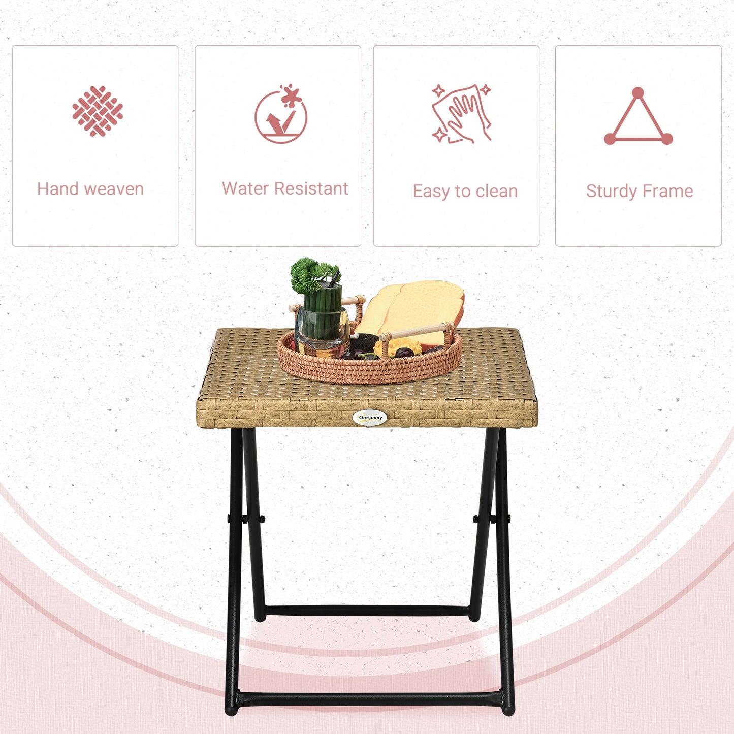 Space-saving Folding Garden Table in Synthetic Rattan and Steel, 40x40x40cm, Wicker Color