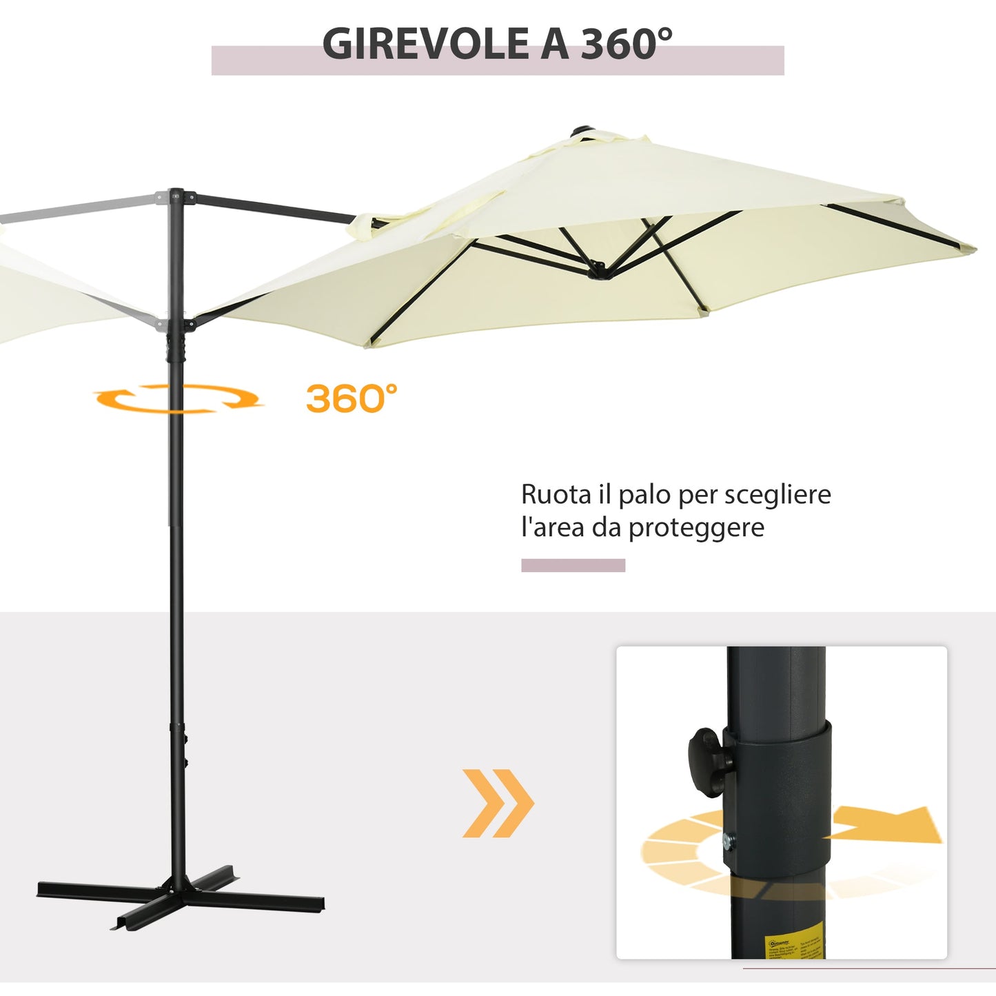 Cantilever Garden Umbrella 2.6x2.5 m with 360° Rotation and Crank, Beige