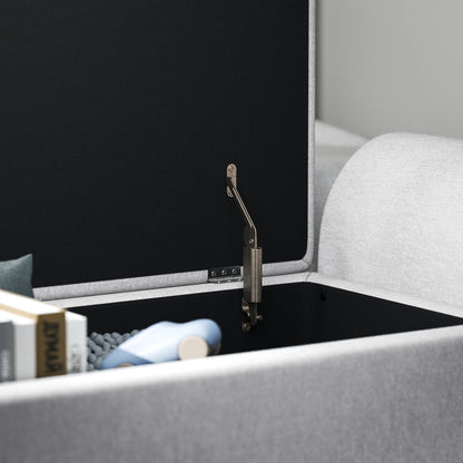 Bedside Storage Bench with Fabric Armrests, Wooden Legs and 53.8L Compartment, 132x42x50 cm, Grey