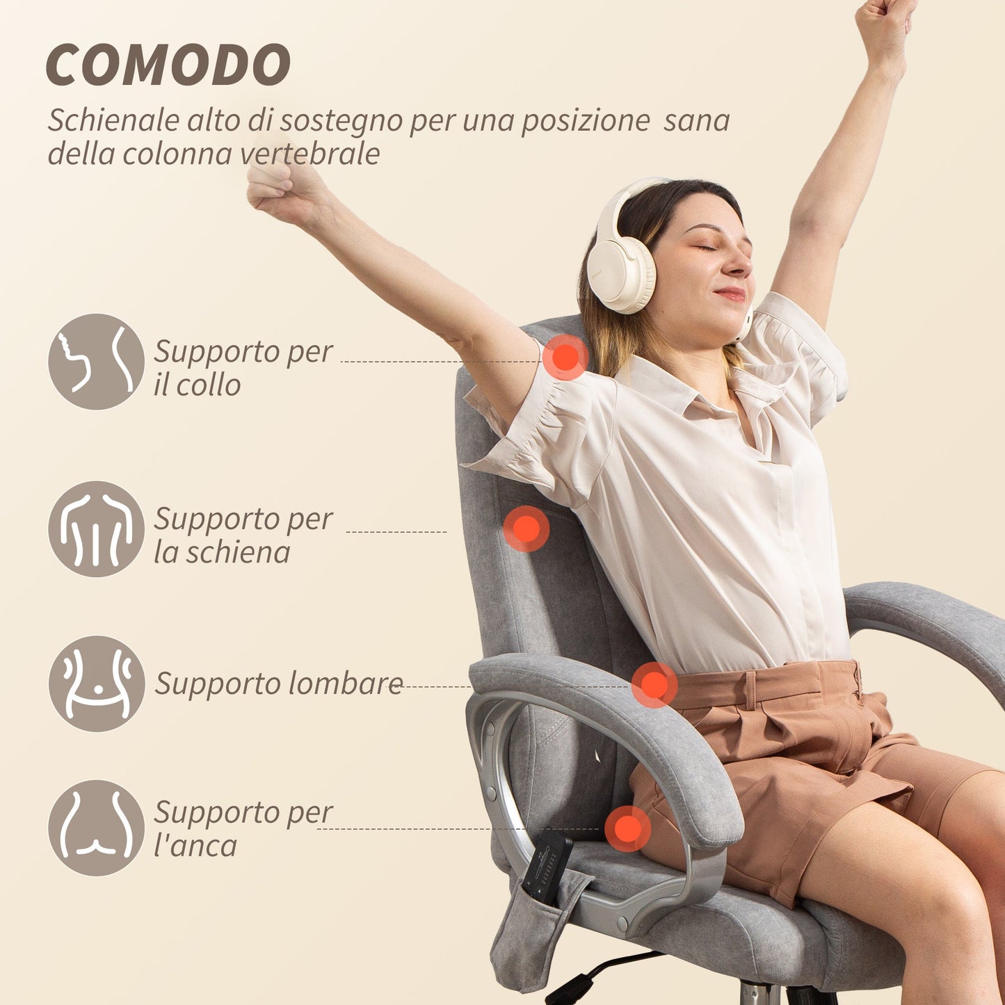 4-Point Massage Office Chair with Heater and Removable Footrest, Grey