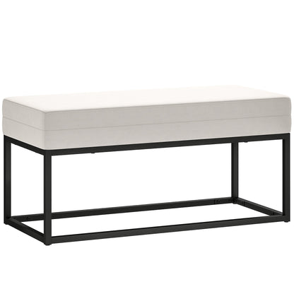 Modern Steel, Sponge and Velvet Fabric Entrance Bench with Adjustable Feet, 94x42x44 cm, Cream