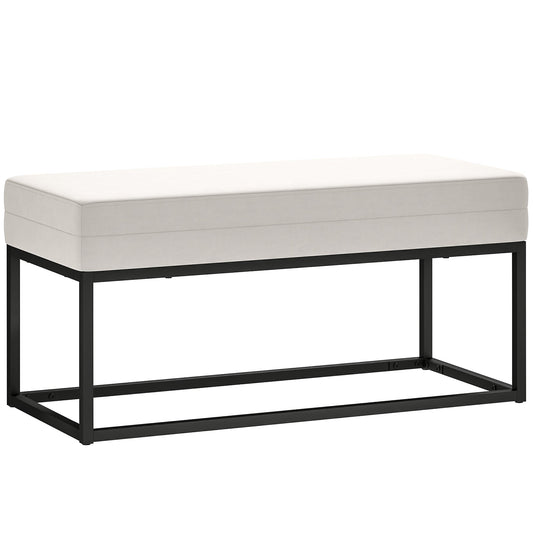 Modern Steel, Sponge and Velvet Fabric Entrance Bench with Adjustable Feet, 94x42x44 cm, Cream
