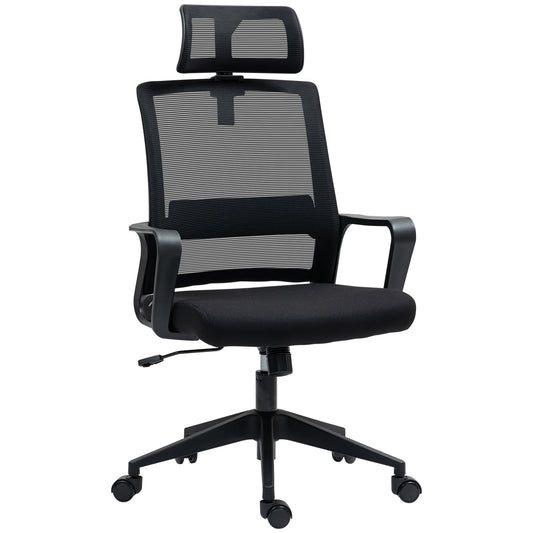 Ergonomic Office Chair with Adjustable Headrest and Height, Rocking Function and Wheels, Black