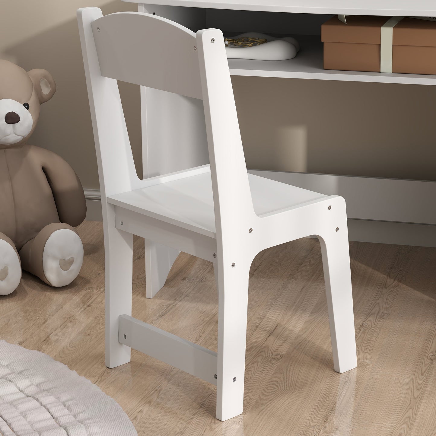 Kids Makeup Set with Removable Triple Mirror Dressing Table and White Wooden Chair