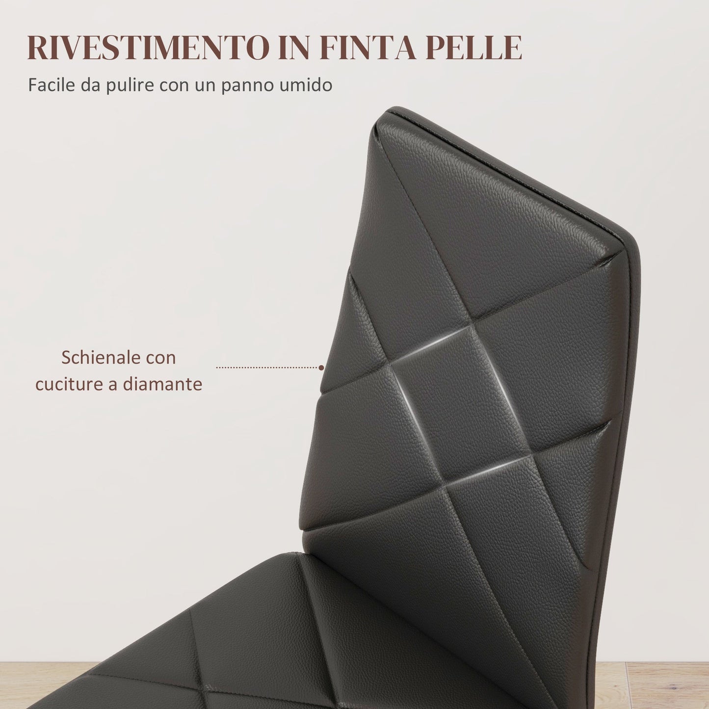 Set of 2 Modern High Back Dining Chairs in Faux Leather and Steel, 41x50x97 cm, Black