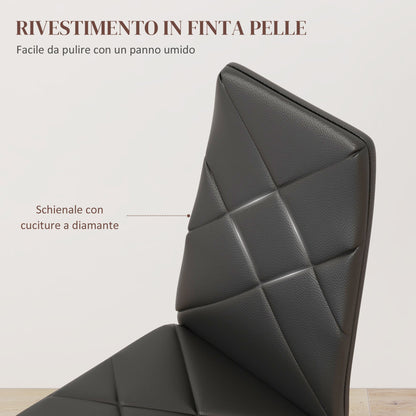 Set of 2 Modern High Back Dining Chairs in Faux Leather and Steel, 41x50x97 cm, Black