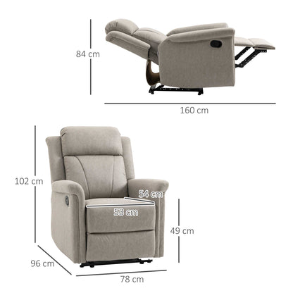 Manual Reclining Chair 135° with Footrest, Headrest and Padded Armrests, 78x96x102 cm, Grey