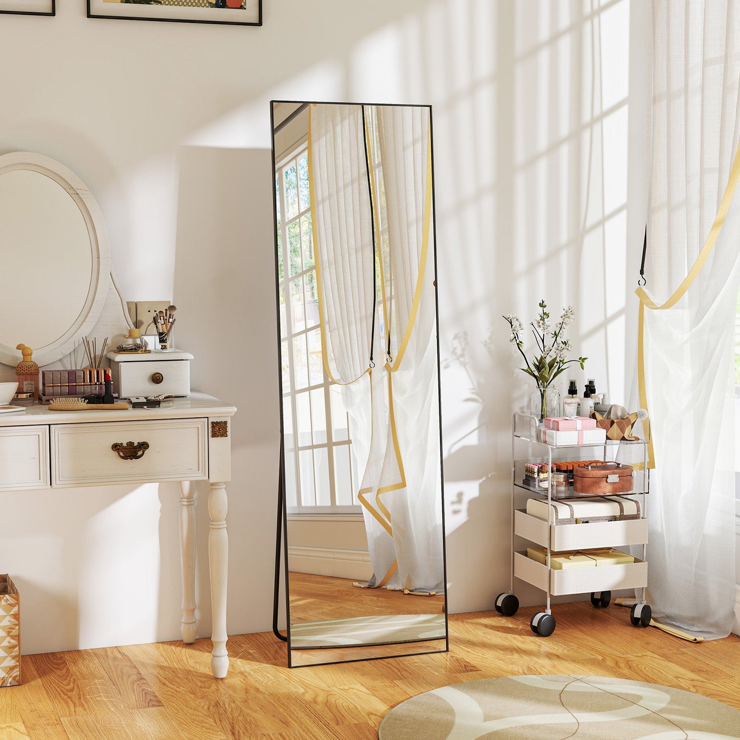 Full Length Wall or Floor Mirror in Metal and Aluminum Alloy, 50x2x161.5 cm, Black