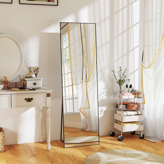 Full Length Wall or Floor Mirror in Metal and Aluminum Alloy, 50x2x161.5 cm, Black