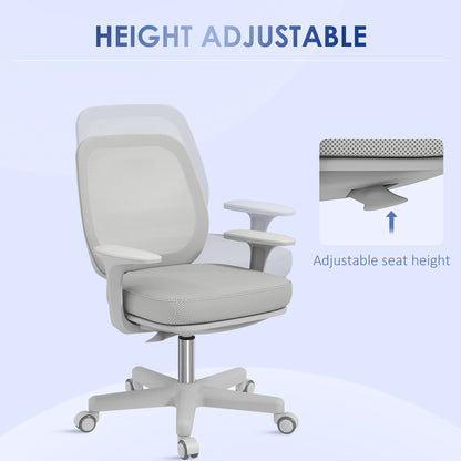 Ergonomic Reclining Office Chair with Adjustable Height and 5 Wheels, 55x48x82.5-94.5 cm, Grey