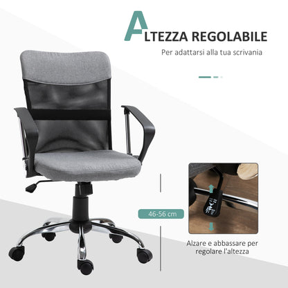 Grey Fabric Office Chair, Ergonomic Swivel Desk Chair, 60 x 66 x 91-101cm