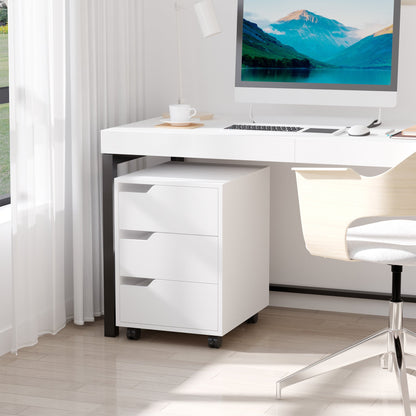 3 Drawer Office Chest with Retractable Handles, Wood and Metal, 40x50x57.5 cm, White