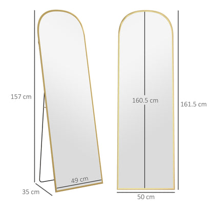Modern Aluminum Alloy Floor and Wall Mirror with Folding Stand, 50x161.5 cm, Gold