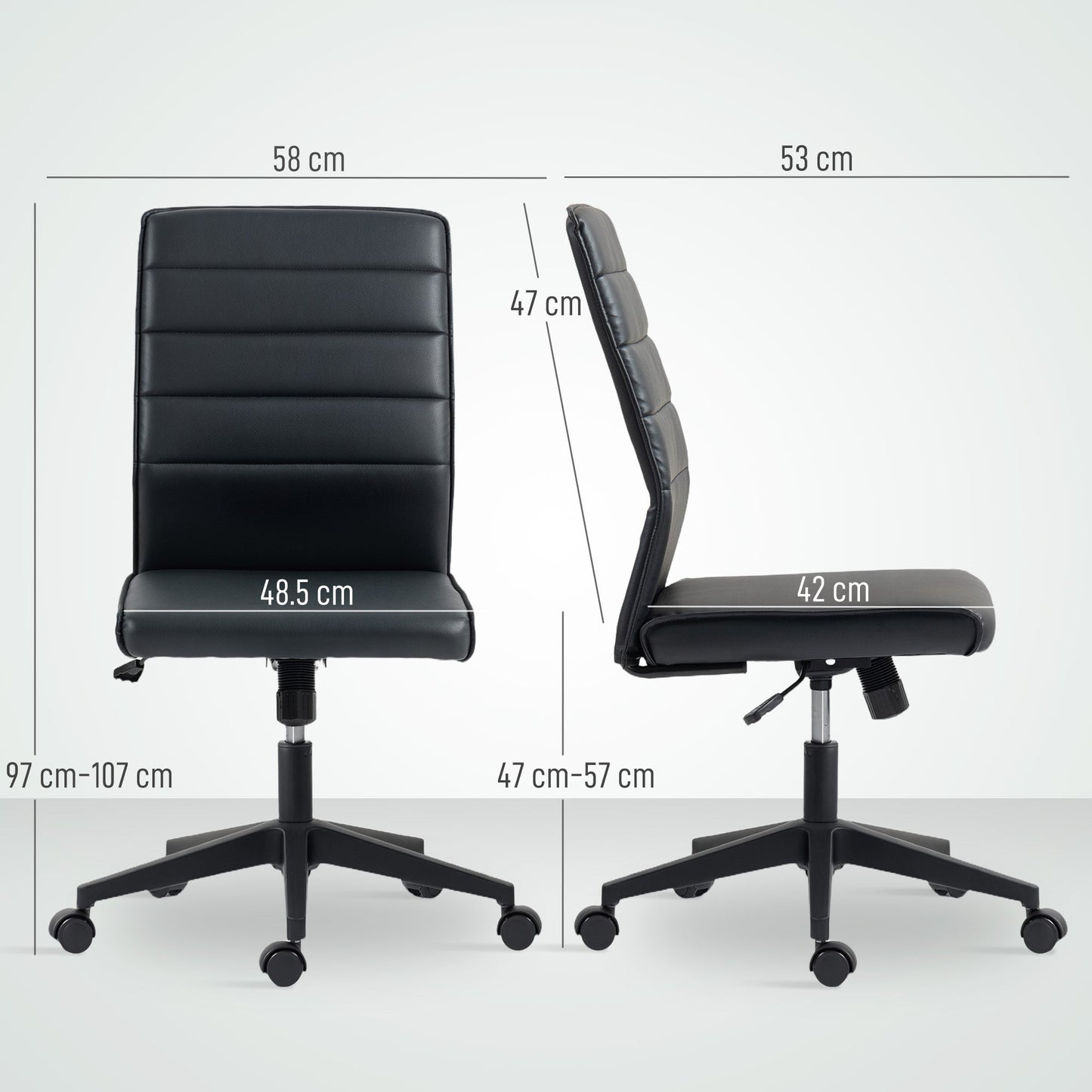 Ergonomic Office Chair with Curved Backrest, Adjustable PU Leather and Steel, 58x53x97-107 cm, Black