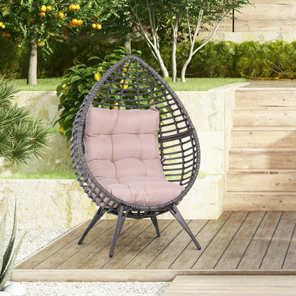 DROPPA | Boho Teardrop Rattan Outdoor Lounge Chair with Cushion, 101x89x156cm Grey and Beige