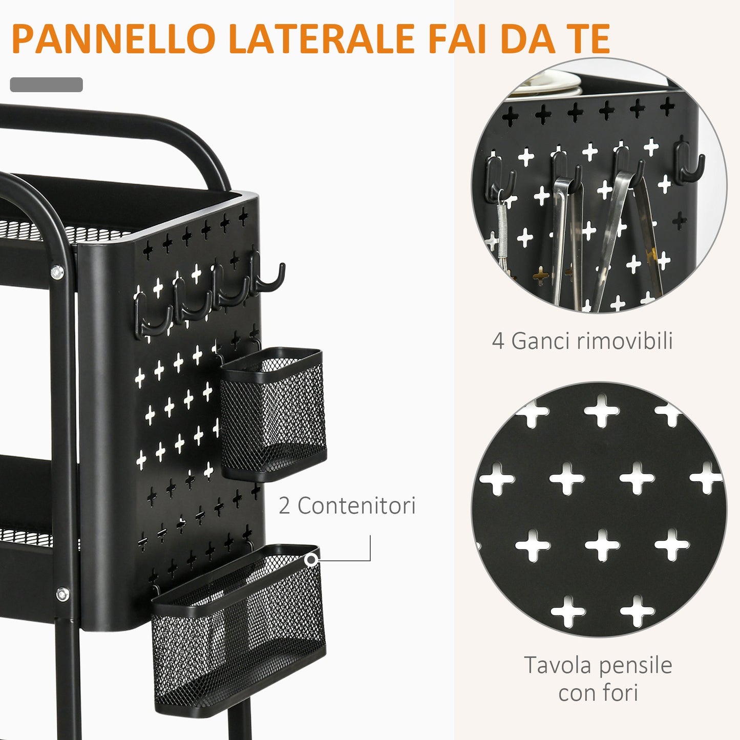 SPARKLE | Multipurpose Trolley with 3 shelves and wheels | 51.5x32x75.6 cm
