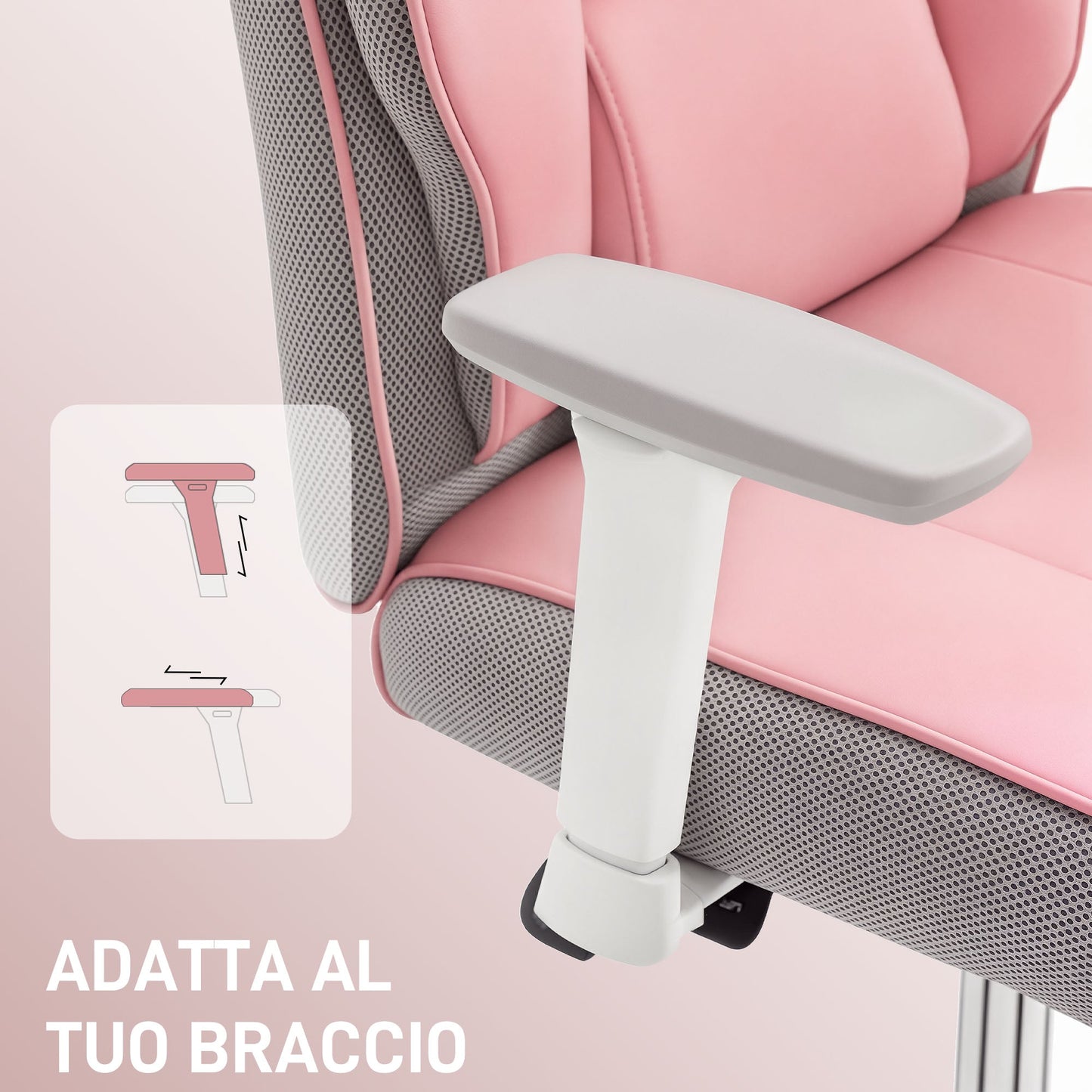 Ergonomic Office Chair with Adjustable Armrests, Footrest and Headrest, Pink